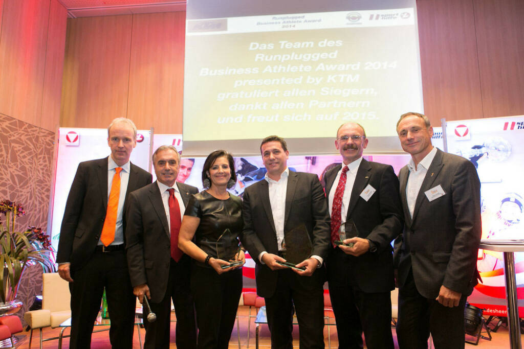 2014: Christian Drastil, Hans Huber, Romy Faisst (Business Circle, Platz 2), Rene Berger (Toto Wolff, Platz 1), Franz Gschiegl (Erste Sparinvest, Platz 3), Toni Schutti (Österreichische Sporthilfe) (03.12.2014)