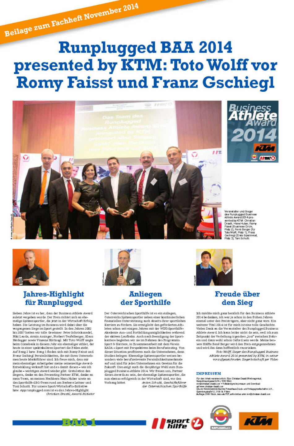 ￼Runplugged BAA 2014 presented by KTM: Toto Wolff vor Romy Faisst und Franz Gschiegl