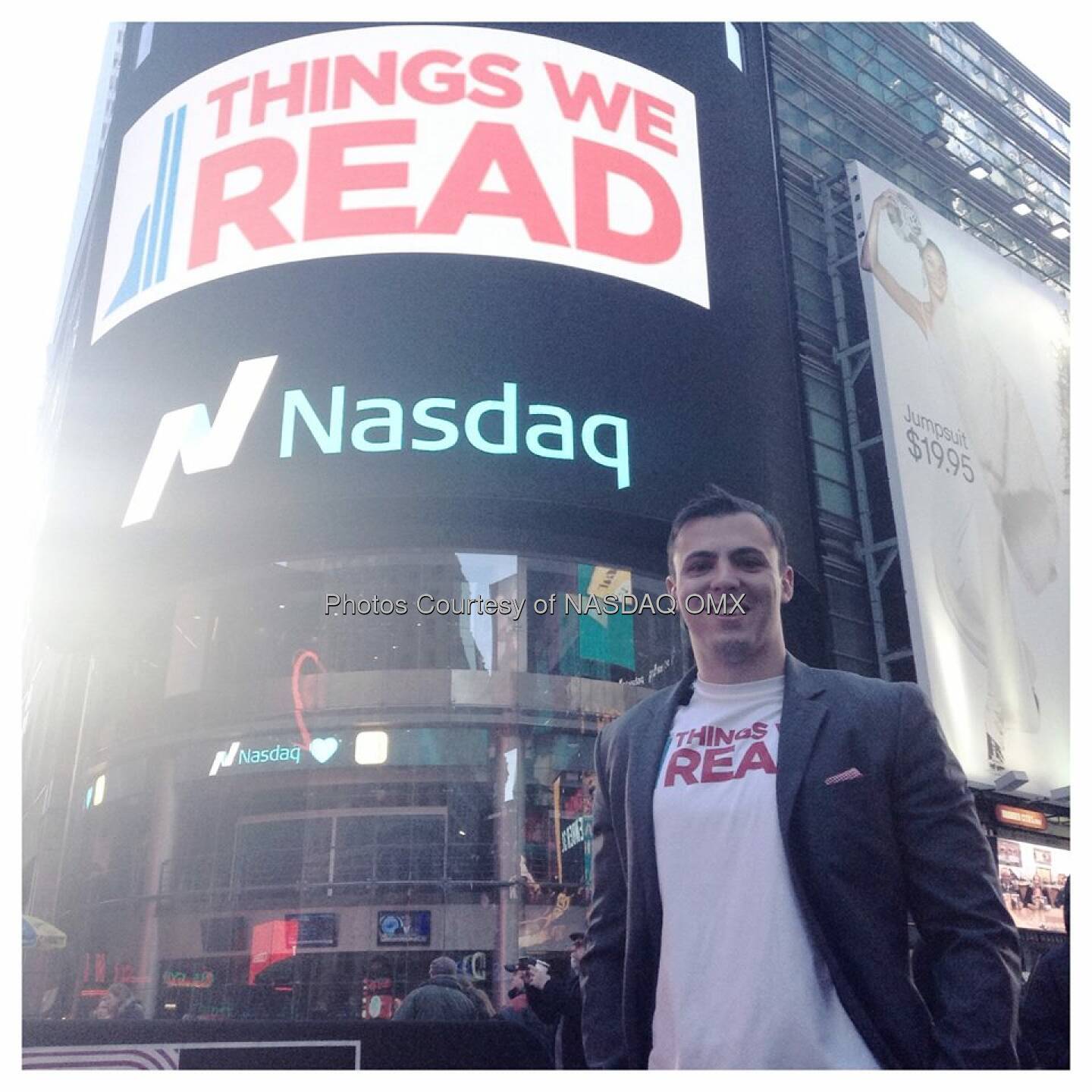 Great time at the #Nasdaq opening bell this morning with the @ThingsWeRead team and Co-Founder Chris Molaro!  Source: http://facebook.com/NASDAQ