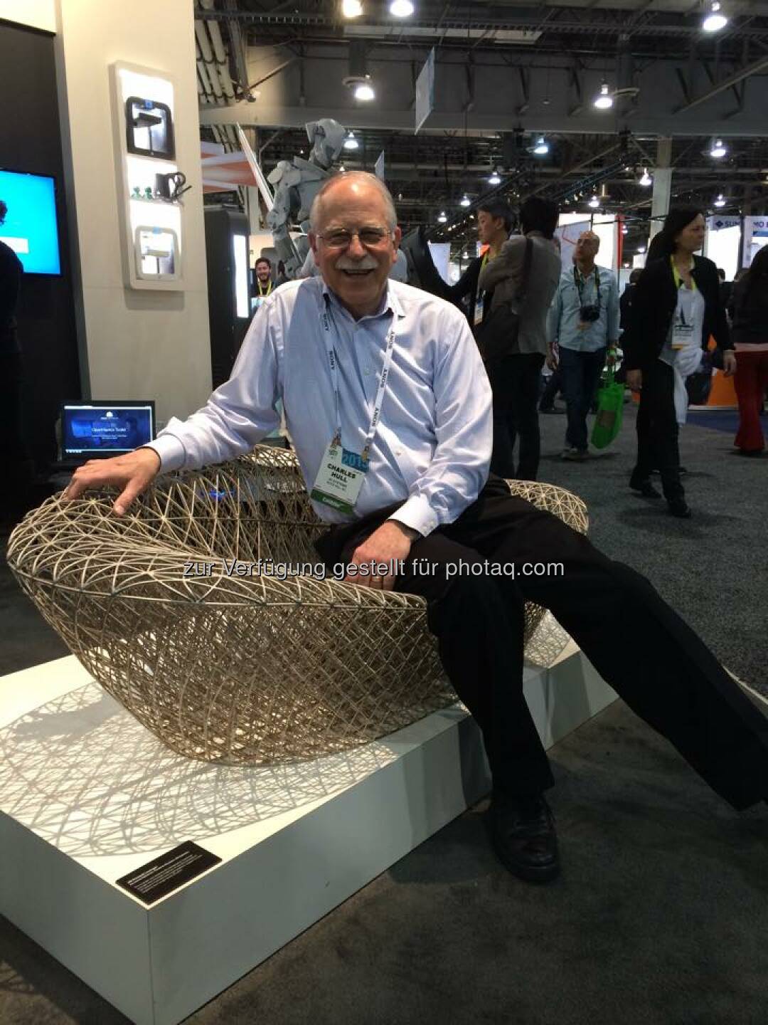 Chuck Hull, the father of 3D printing, sits in the largest 3D print off our ProX 950 SLA printer  Source: http://facebook.com/3dsystemscorp