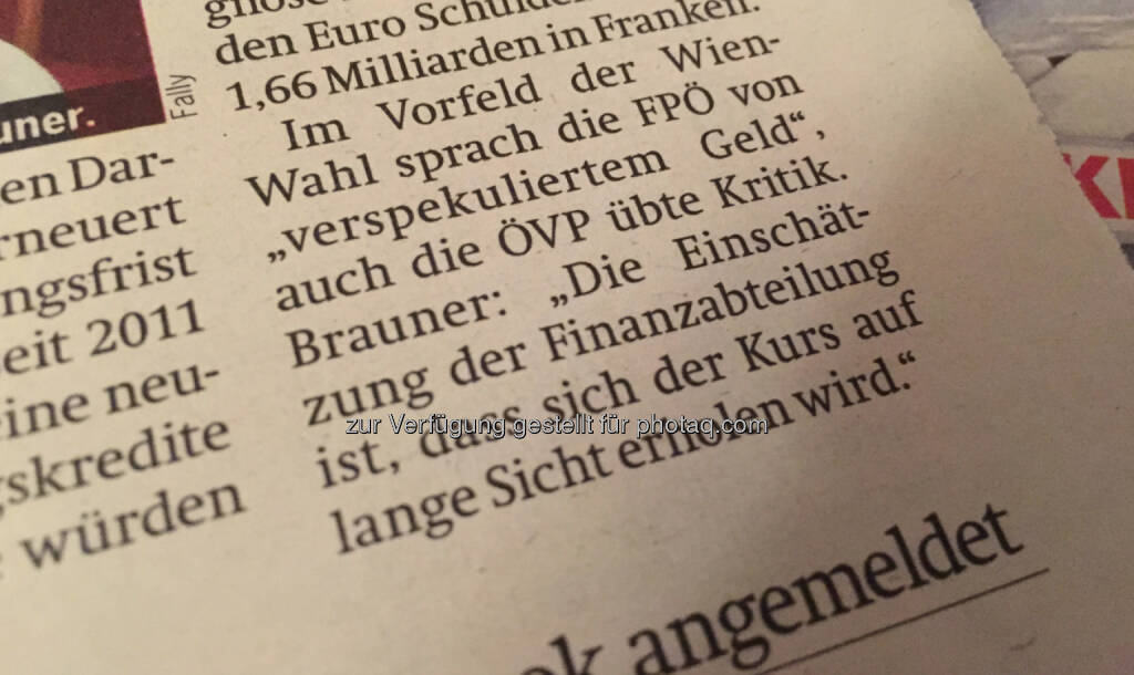 Die Finanzabteilung der Stadt Wien glaubt, dass sich der Euro vs. Schweizer Franken auf lange Sicht wieder erholen wird © Österreich (17.01.2015) 