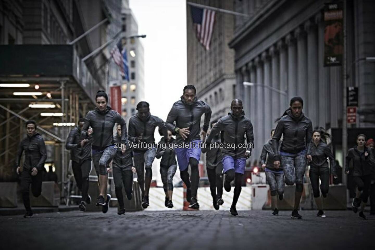 Yohan Blake, Wilson Kipsang, Tori Bowie, Ajee Wilson and Jenn Suhr, launch the new adidas Ultra Boost running shoe on Wall Street, New York City.