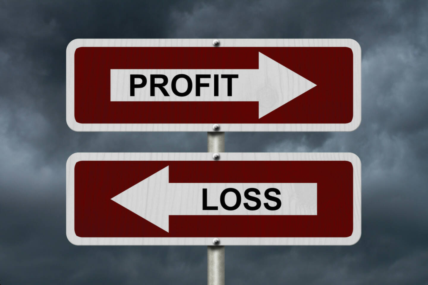 Gegenteil, Gewinn, Verlust, Profit, Loss, http://www.shutterstock.com/de/pic-246452491/stock-photo-profit-versus-loss-red-and-white-street-signs-with-words-profit-and-loss-with-stormy-sky-background.html