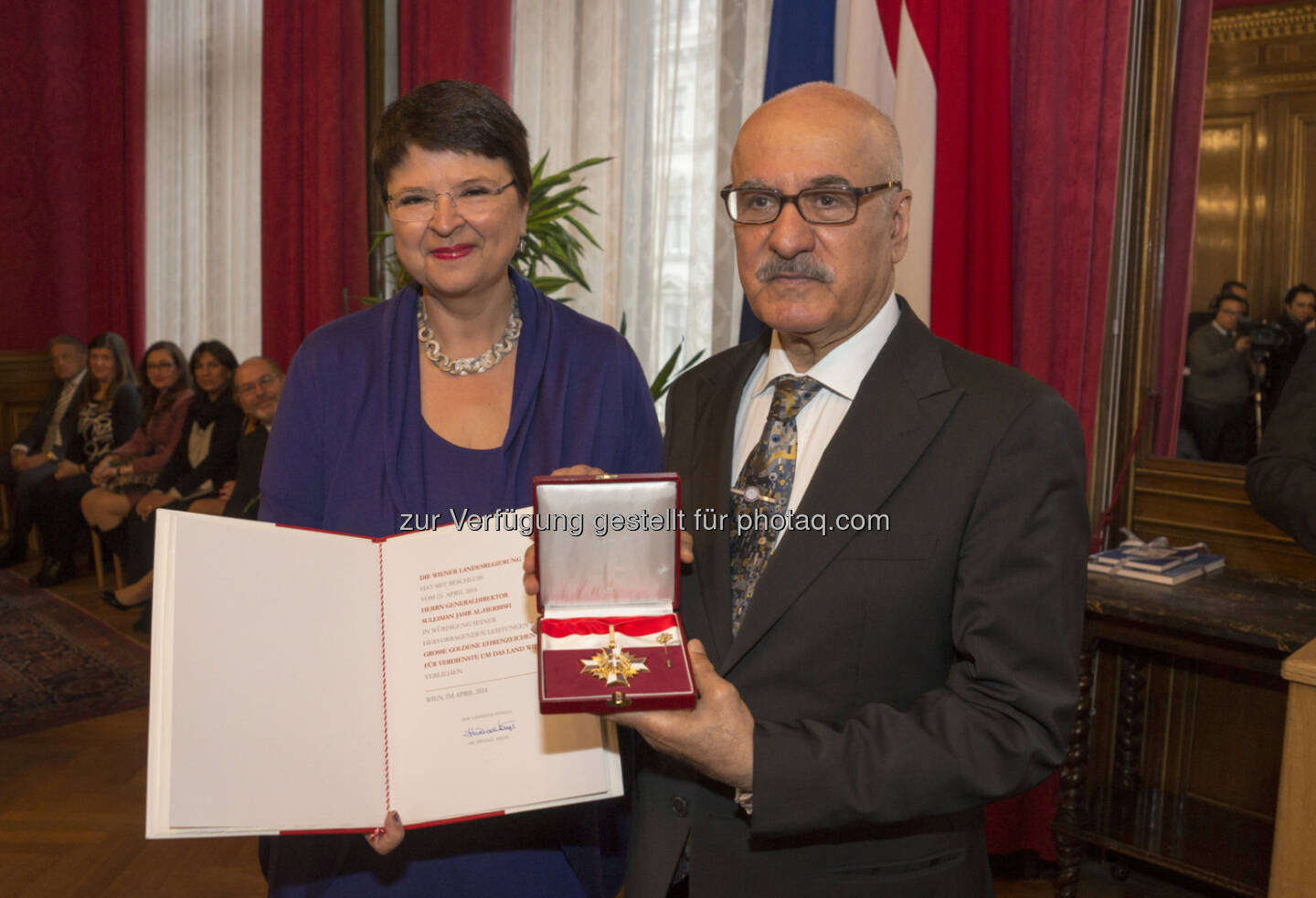 Renate Brauner, Vice Mayor of Vienna, with Suleiman J Al-Herbish, Director-General of the OPEC Fund for International Development (OFID): OPEC Fund for International Development (OFID): Wien würdigt Verdienste von OFID Generaldirektor Al-Herbish