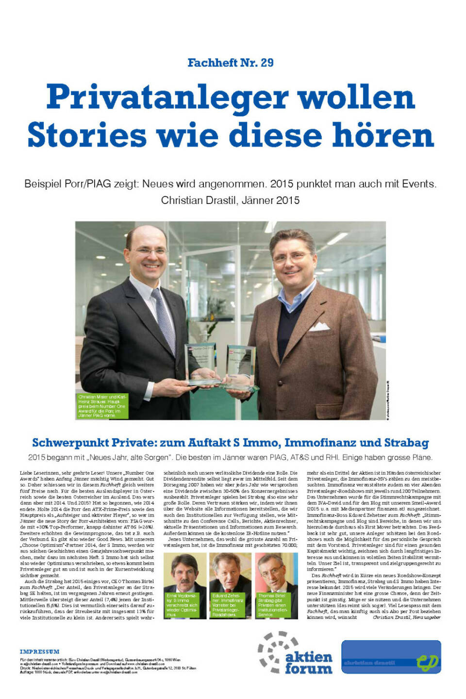 Fachheft 29 - Privatanleger wollen Stories wie diese hören, Beispiel Porr/PIAG zeigt: Neues wird angenommen. 2015 punktet man auch mit Events.