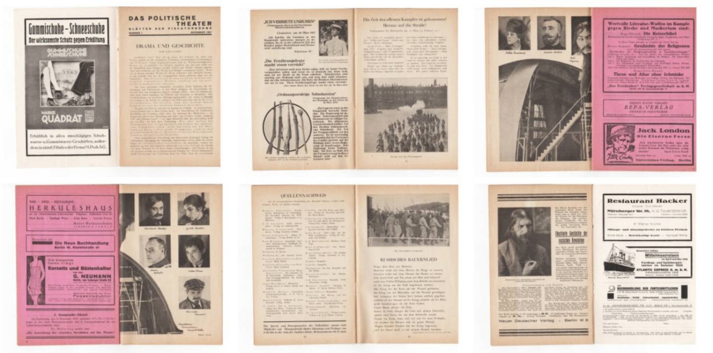 Blätter der Piscatorbühne - Das politische Theater - Rasputin, die Romanows..., Bepa-Verlag 1927, Beispielseiten, sample spreads -  http://josefchladek.com/book/blatter_der_piscatorbuhne_-_das_politische_theater_-_rasputin_die_romanows_der_krieg_und_das_volk_das_gegen_sie_aufstand_november_1927