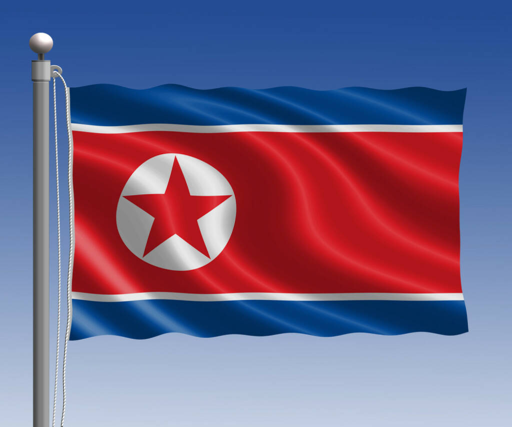 Nordkorea, Flagge, Fahne, http://www.shutterstock.com/de/pic-250805506/stock-photo-north-korea-flag-in-pole-on-blue-sky-background.html, © (www.shutterstock.com) (15.02.2015) 