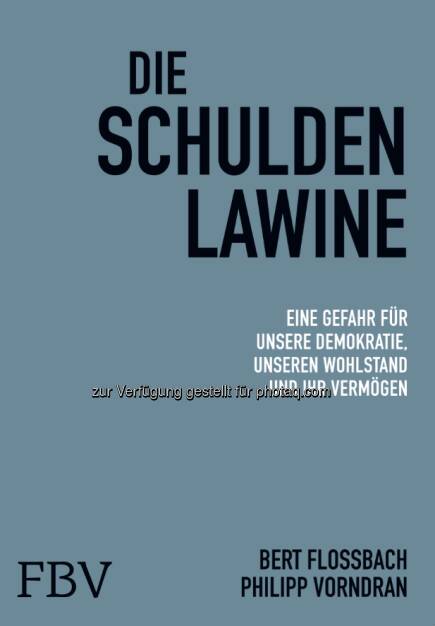 Die Schuldenlawine - Autoren: Bert Flossbach, Philipp Vorndran - Verlag: FinanzBuch Verlag - Über den Inhalt: Für die Industriestaaten gibt es nur einen Ausweg aus der Krise: negative Realzinsen und damit Inflation. Trotz der schleichenden Entwertung des Sparvermögens lässt sich das Auseinanderbrechen der Eurozone kaum verhindern. Denn die überschuldeten Staaten des Währungsraums werden die Sparpolitik nicht lange durchhalten. Die Flucht in Sachwerte wird damit enorm an Dynamik gewinnen. Profitieren werden Immobilien, Aktien und Gold.  ISBN 978-3-898796538 (15.02.2013) 