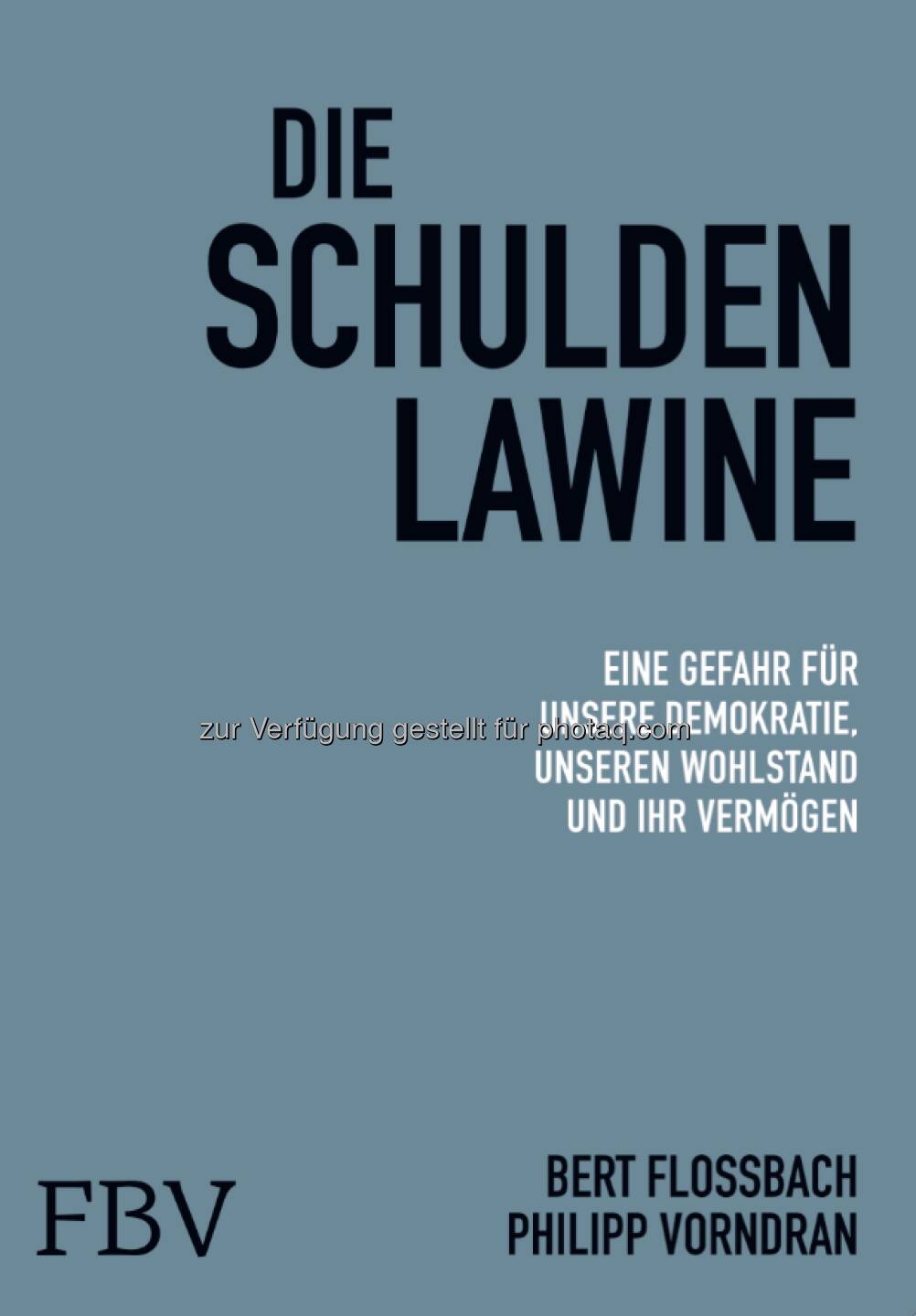 Die Schuldenlawine - Autoren: Bert Flossbach, Philipp Vorndran - Verlag: FinanzBuch Verlag - Über den Inhalt: Für die Industriestaaten gibt es nur einen Ausweg aus der Krise: negative Realzinsen und damit Inflation. Trotz der schleichenden Entwertung des Sparvermögens lässt sich das Auseinanderbrechen der Eurozone kaum verhindern. Denn die überschuldeten Staaten des Währungsraums werden die Sparpolitik nicht lange durchhalten. Die Flucht in Sachwerte wird damit enorm an Dynamik gewinnen. Profitieren werden Immobilien, Aktien und Gold.  ISBN 978-3-898796538