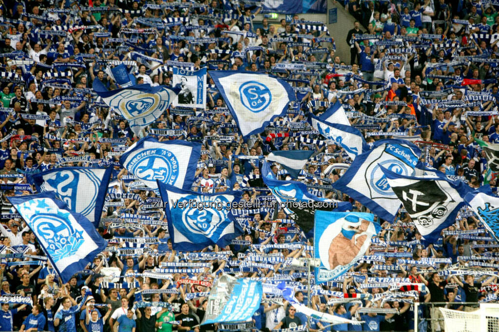 Schalke 04, Fussball, Fahnen, Fans, <a href=http://www.shutterstock.com/gallery-1100387p1.html?cr=00&pl=edit-00>Ververidis Vasilis</a> / <a href=http://www.shutterstock.com/editorial?cr=00&pl=edit-00>Shutterstock.com</a>, Ververidis Vasilis / Shutterstock.com, © www.shutterstock.com (25.02.2015) 