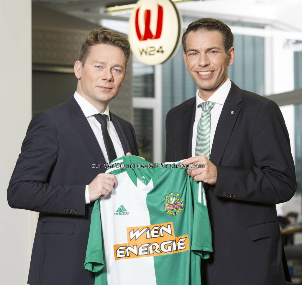 Marcin Kotlowski GF, WH-Medien Christoph Peschek GF, SK Rapid Wien: W24 - das Wiener Stadtfernsehen: Das Wiener Stadtfernsehen W24 und die „Rapid Viertelstunde“ gehen in die Verlängerung. #Wööd!, © Aussendung (26.02.2015) 