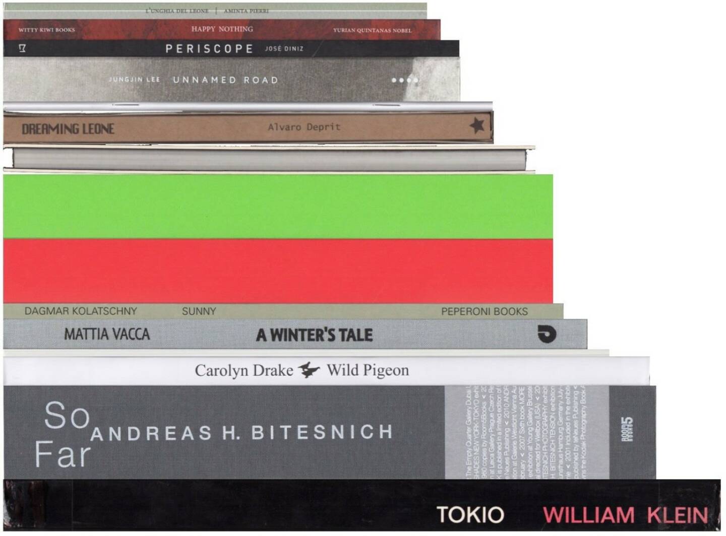 Best of February 2015 on josefchladek.com (server-stats - http://josefchladek.com/list/best_of_february_2015#books ): William Klein - Tokio (Tokyo), Jungjin Lee - Unnamed Road, Carolyn Drake - Wild Pigeon, Andreas Bitesnich - So far - 25 years of photography, José Diniz - Periscope, Gerry Johansson / Allegra Martin - Breadfield - Second Choice, Christopher Williams - Printed in Germany, Mattia Vacca - A winter' s tale, Christopher Williams - Printed in Germany, Yurian Quintanas Nobel - Happy Nothing, Daisuke Yokota - Untitled Zine, Klaus Pichler - Just the two of us, Alvaro Deprit - Dreaming Leone, Dagmar Kolatschny - Sunny, Aminta Pierri - L’unghia del Leone