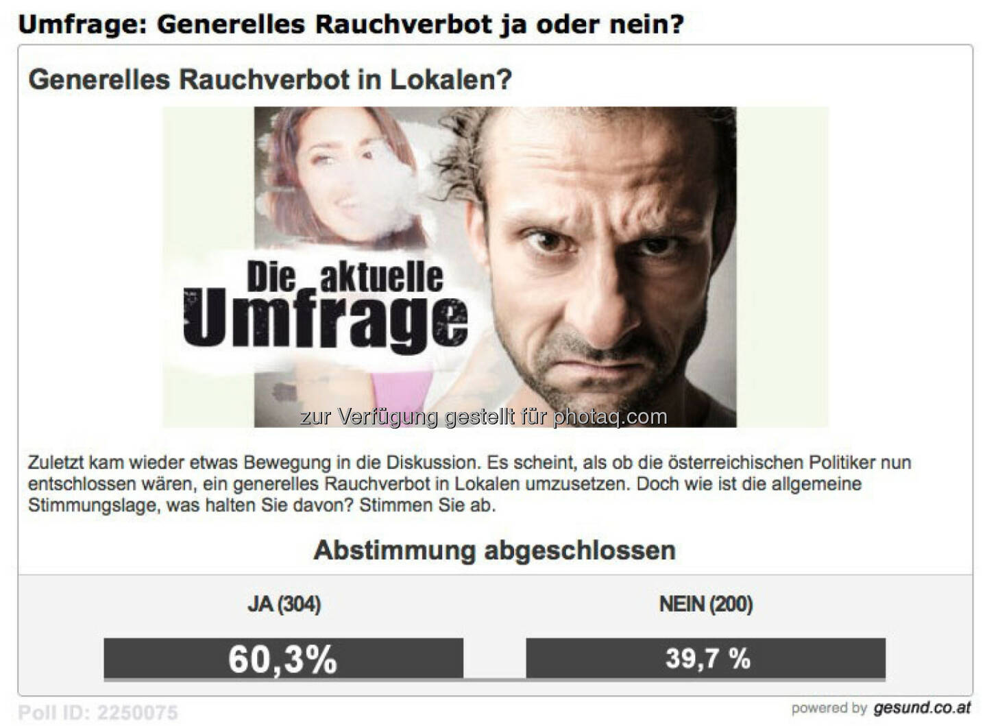 Herz As Media & Communications: 60,3 Prozent für ein generelles Rauchverbot in Lokalen