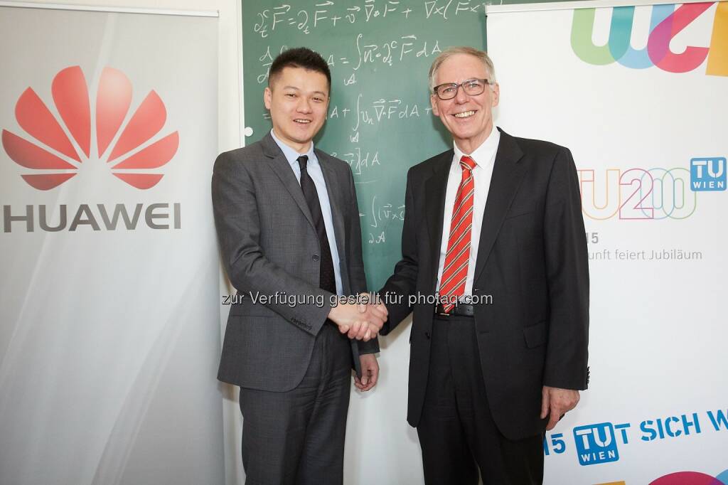 Jay Peng, CEO Huawei Technologies Austria und  Adalbert Prechtl, Vizerektor für Lehre: Huawei Technologies Austria GmbH: Huawei startet Studentenprogramm „Telecom Seeds for the Future“, © Aussendung (23.03.2015) 