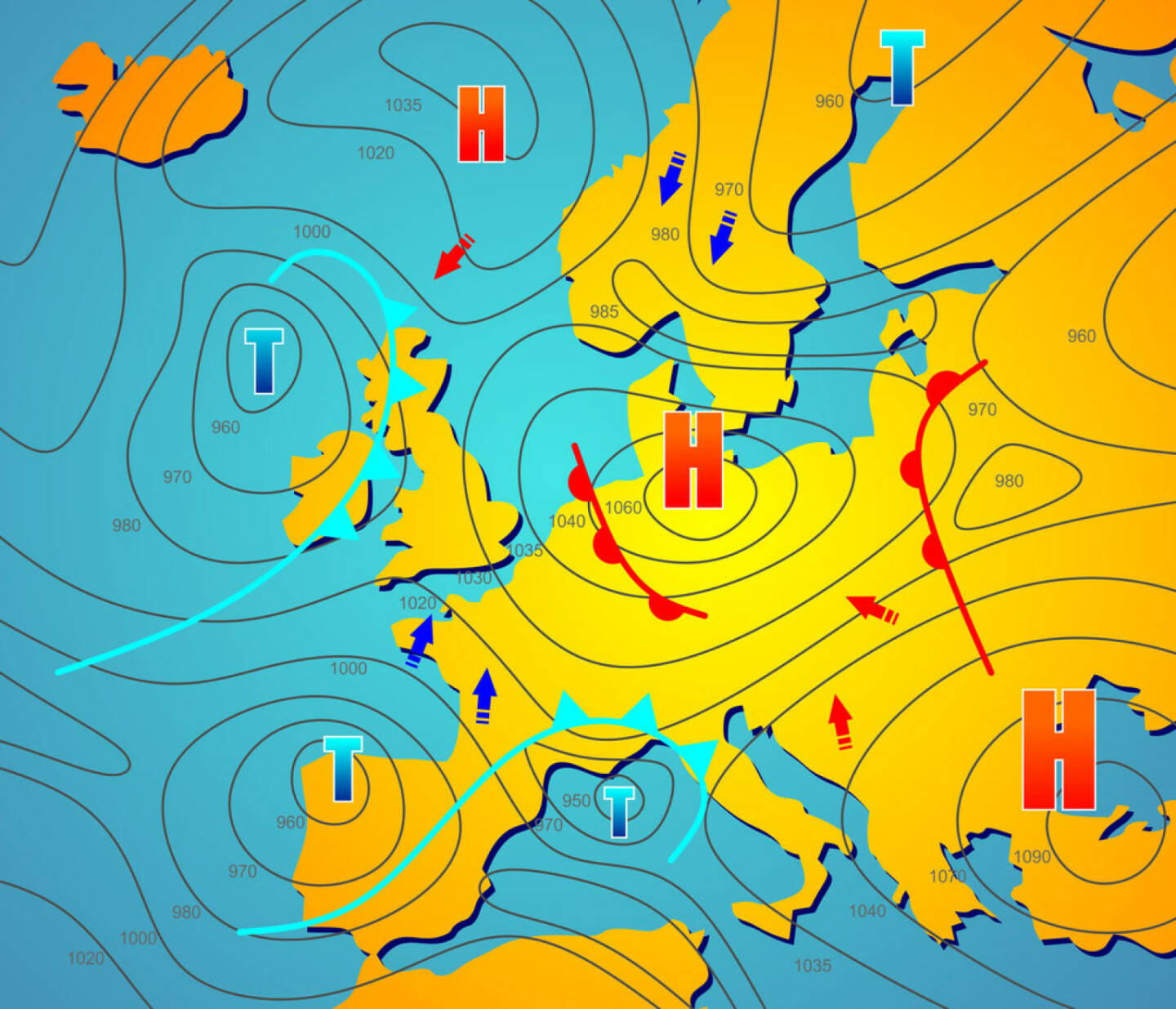 Wetter, Wetterkarte, Meterologie, http://www.shutterstock.com/de/pic-198902360/stock-photo-imaginary-weather-chart-of-europe-with-isobars.html