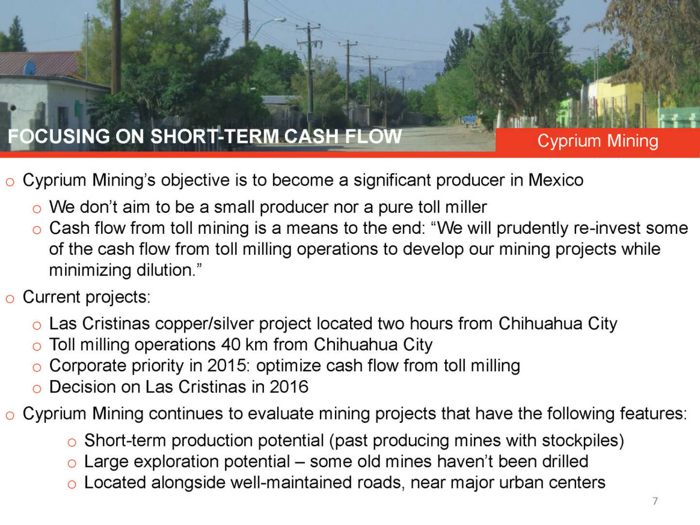 Focusing on short-term cash flow Cyprium Mining