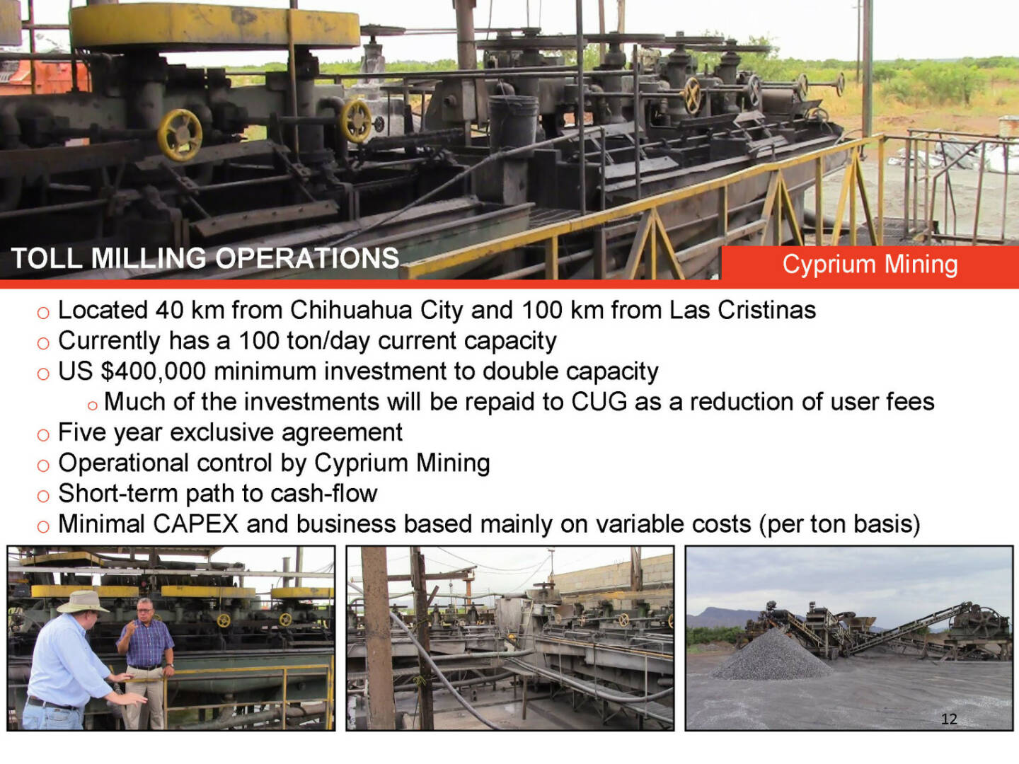 Toll milling operations Cyprium Mining