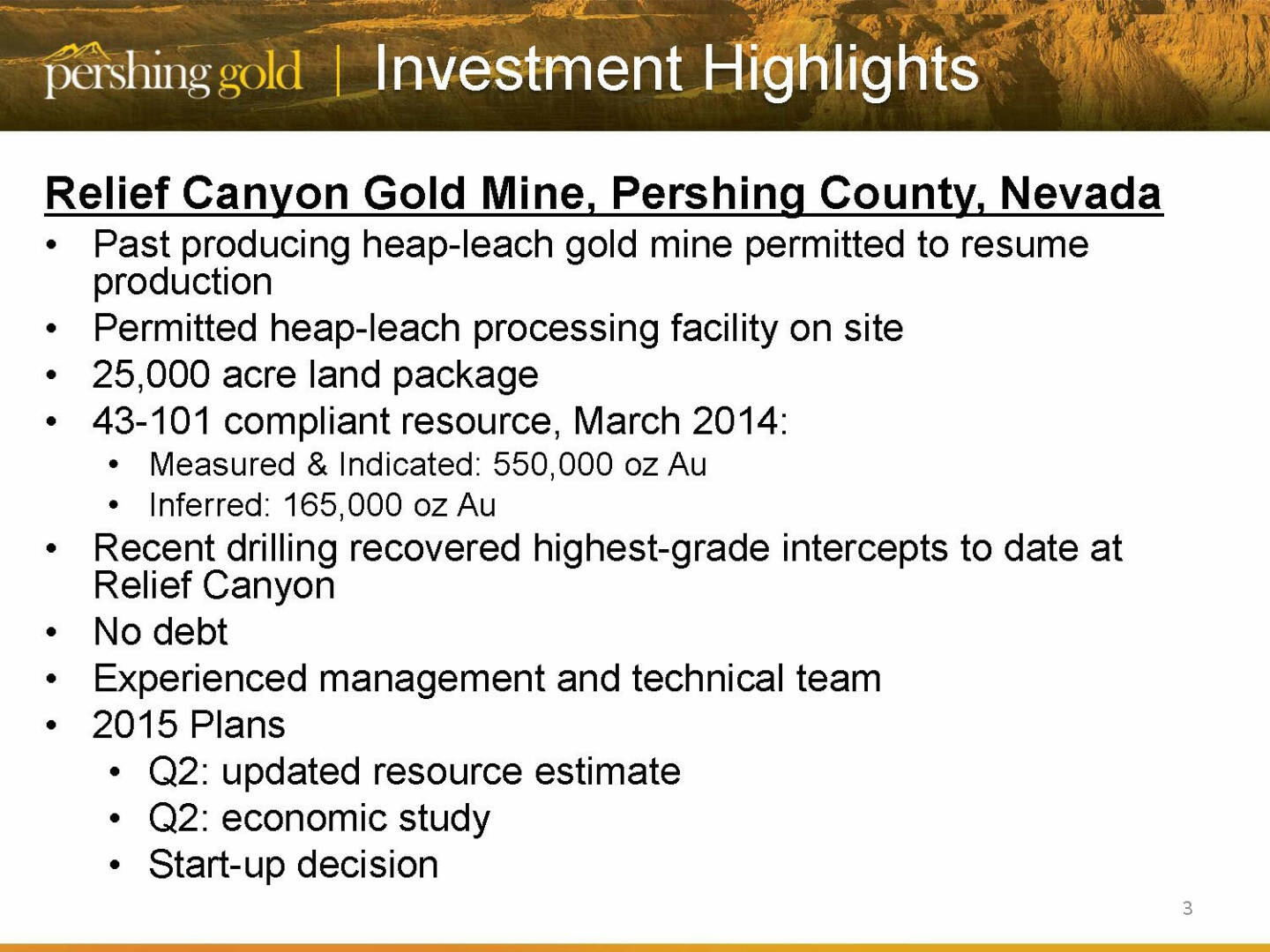 Investing highlights -  Pershing Gold