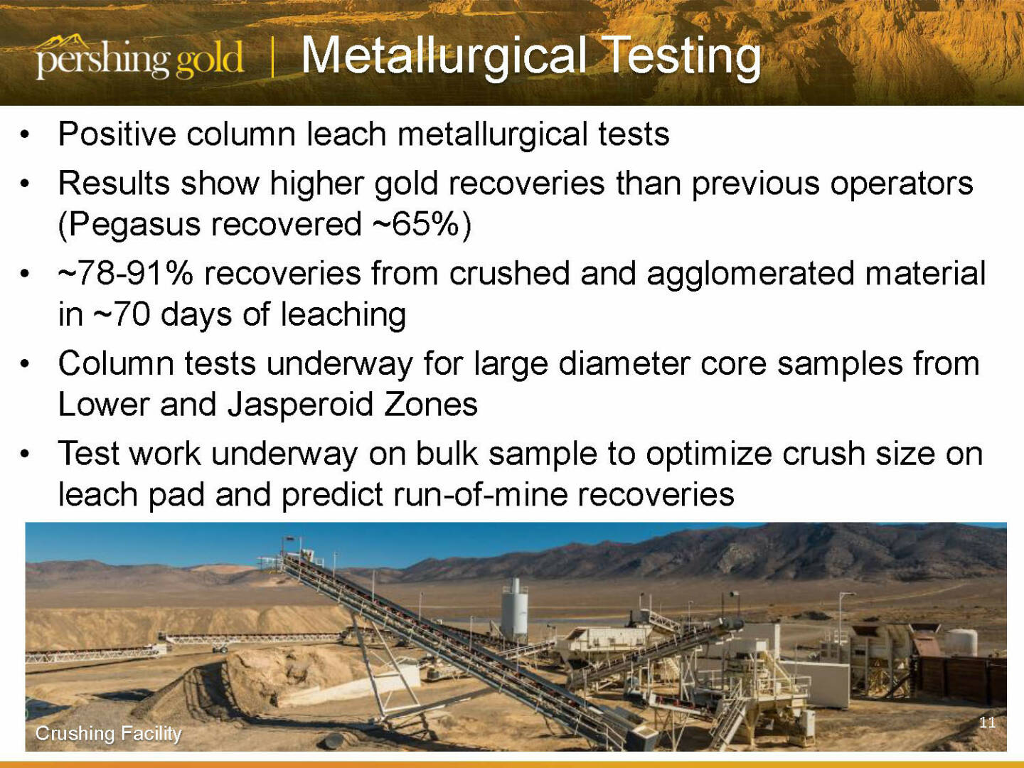 Metallurgical testing - Pershing Gold