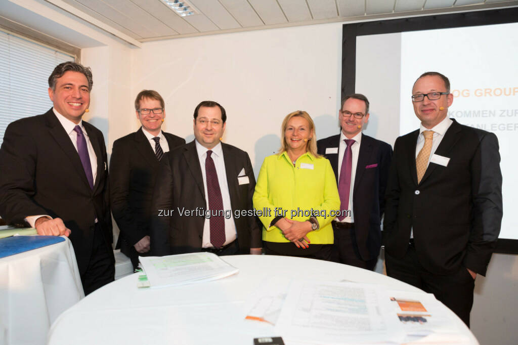 Andreas Holler (Geschäftsführer Property Development Österreich), Alexander Happ (Geschäftsführer Property Development Deutschland), Daniel Riedl (CEO), Herwig Teufelsdorfer (GeschäftsführerAsset Management & Property Sales), Ronald Roos (CFO), Buwog, © Buwog (06.05.2015)