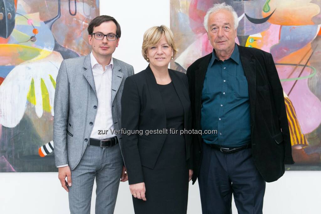 Günther Oberhollenzer, Kurator der Ausstellung; Landesrätin Barbara Schwarz; Dieter Ronte, Präsident der Adolf Frohner Privatstiftung: Kunstmeile Krems: Ausstellung Nach Picasso im Forum Frohner eröffnet, © Aussendung (10.05.2015) 