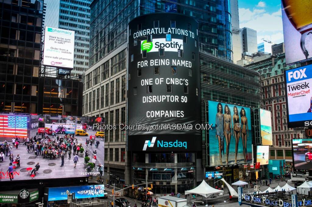 Nasdaq congratulates Spotify for being named one of CNBC's Disruptor 50 Companies: http://spr.ly/61897Wzx #Disruptor50  Source: http://facebook.com/NASDAQ (14.05.2015)