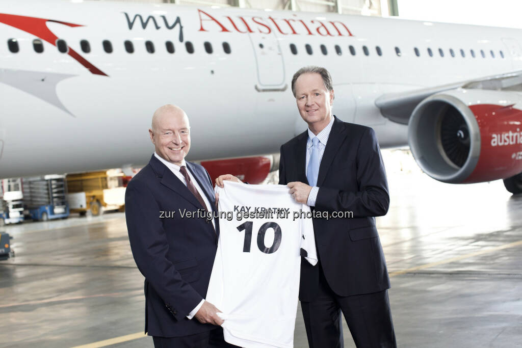Kay Kratky und Jaan Albrecht, zukünftiger and scheidender CEO (Bild: Austrian Airlines - Pauty) (19.05.2015)