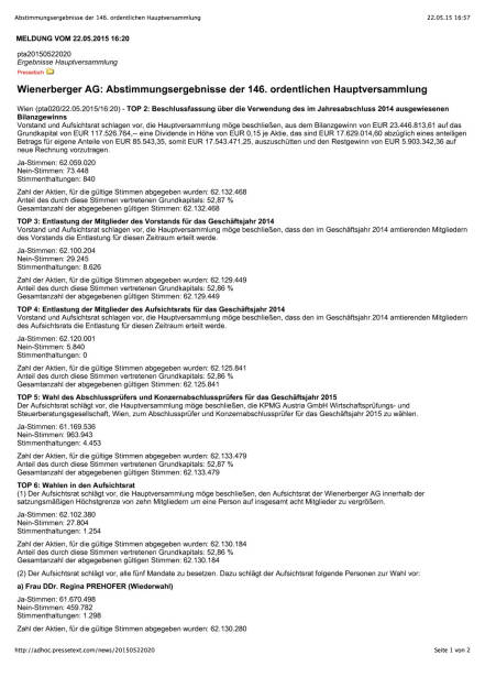 Ergebnisse Wienerberger HV 22.5., Seite 1/2, komplettes Dokument unter http://boerse-social.com/static/uploads/file_15_wienerberger_hv.pdf (22.05.2015) 