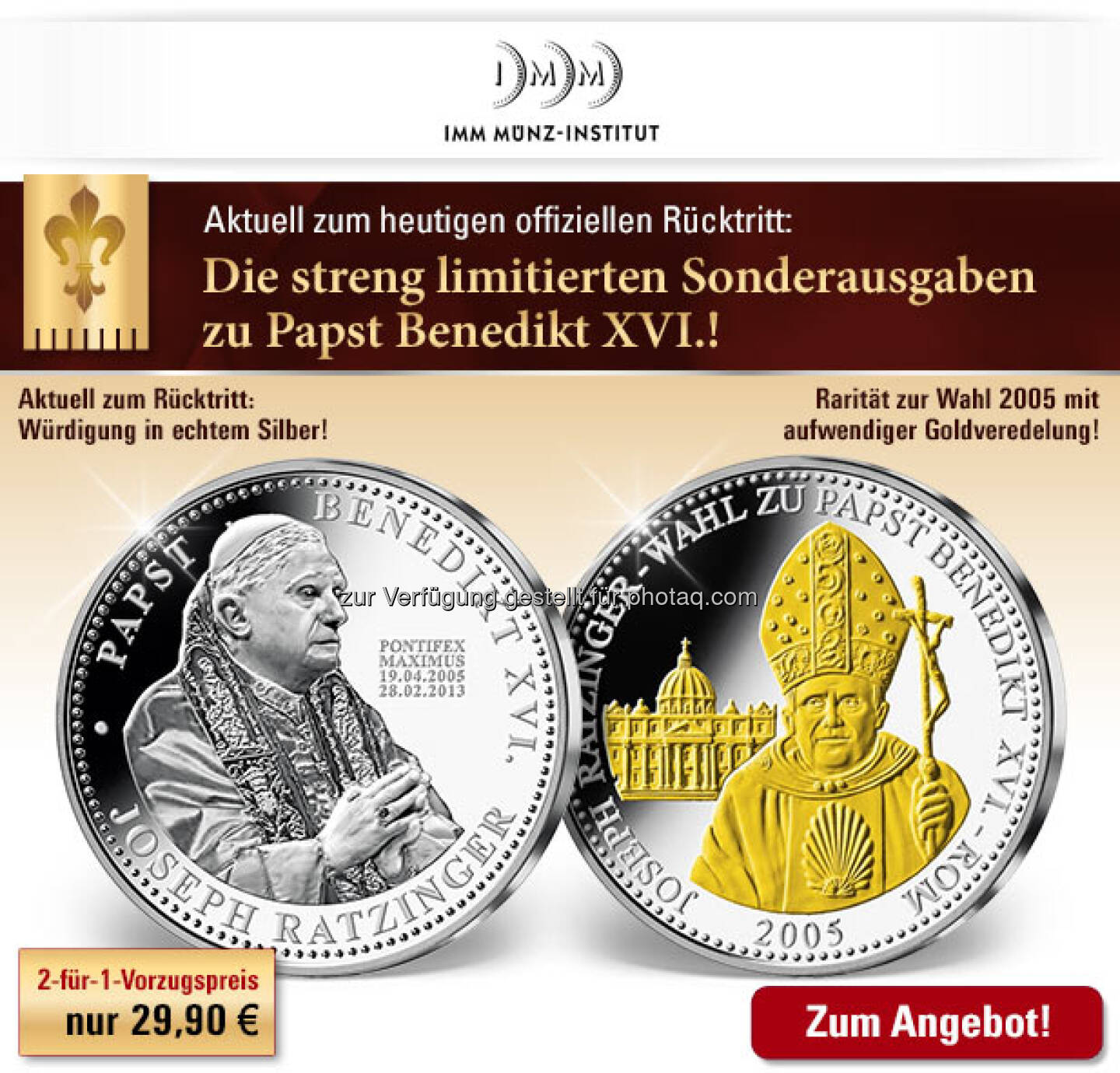 Die Papst-Münze bei IMM. http://www.imm-muenze.at/
