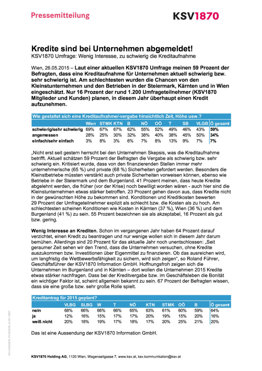 KSV-Umfrage sieht den Kredit in der Krise  , Seite 1/2, komplettes Dokument unter http://boerse-social.com/static/uploads/file_18_ksv_kreditumfrage.pdf