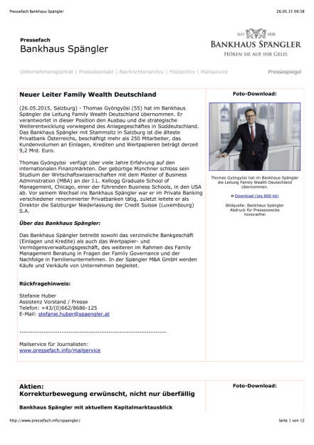 Bankhaus Spängler: Neuer Leiter Family Wealth Deutschland, komplettes Dokument unter http://boerse-social.com/static/uploads/file_20_spangler_deutschland.pdf (26.05.2015) 
