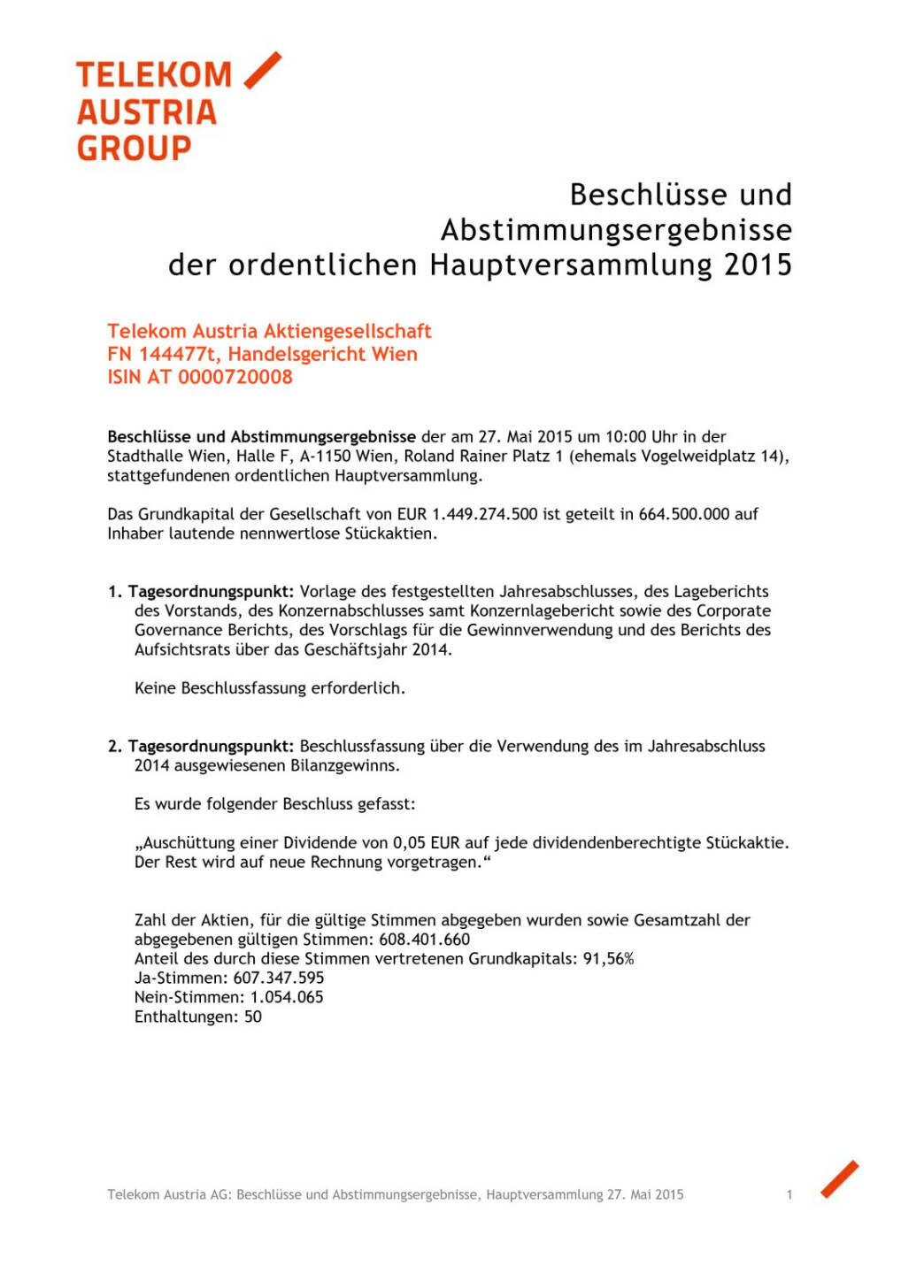 Telekom HV: Beschlüsse, Seite 1/4, komplettes Dokument unter http://boerse-social.com/static/uploads/file_31_telekom_austria_hv.pdf