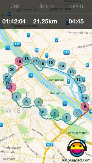 Halbmarathon-Runde ausgehend von der Friedensbrücke, gelaufen mit http://bit.ly/1lbuMA9 (27.05.2015) 