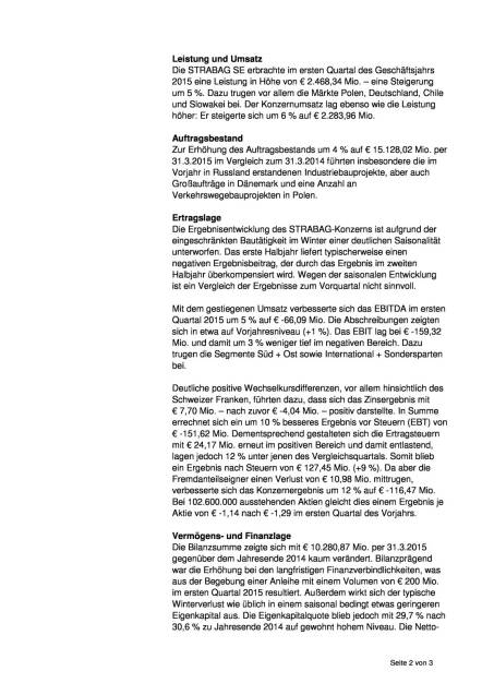 Strabag SE mit geringerem Winterverlust im ersten Quartal 2015, Seite 2/3, komplettes Dokument unter http://boerse-social.com/static/uploads/file_43_strabag_q1.pdf (29.05.2015) 