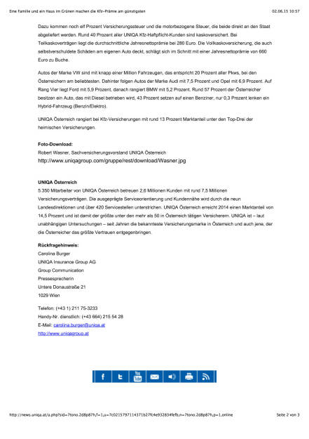 Uniqa: Zusammenhang Familie, Haus im Grünen und Kfz-Prämie , Seite 2/3, komplettes Dokument unter http://boerse-social.com/static/uploads/file_64_uniqa_kfz.pdf (02.06.2015) 