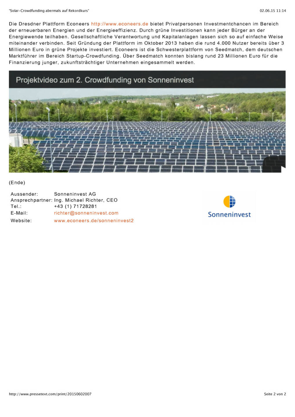 Sonneninvest: Solar-Crowdfunding abermals auf Rekordkurs, Seite 2/2, komplettes Dokument unter http://boerse-social.com/static/uploads/file_65_sonneninvest.pdf