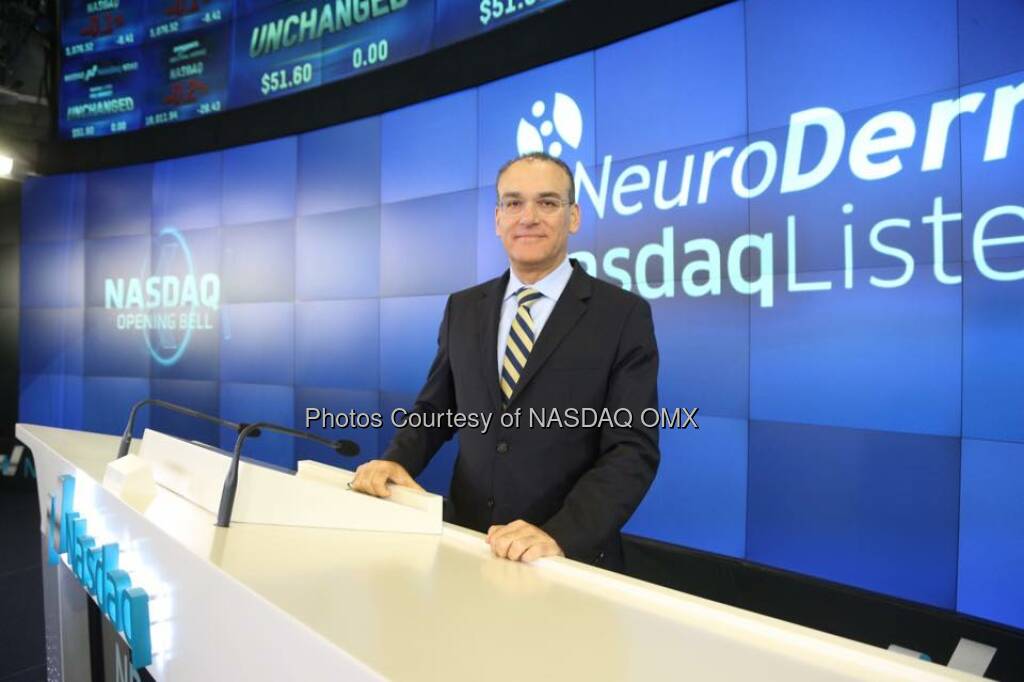 NeuroDerm Ltd. rang the #Nasdaq Opening Bell! $NDR #biotech  Source: http://facebook.com/NASDAQ (03.06.2015)