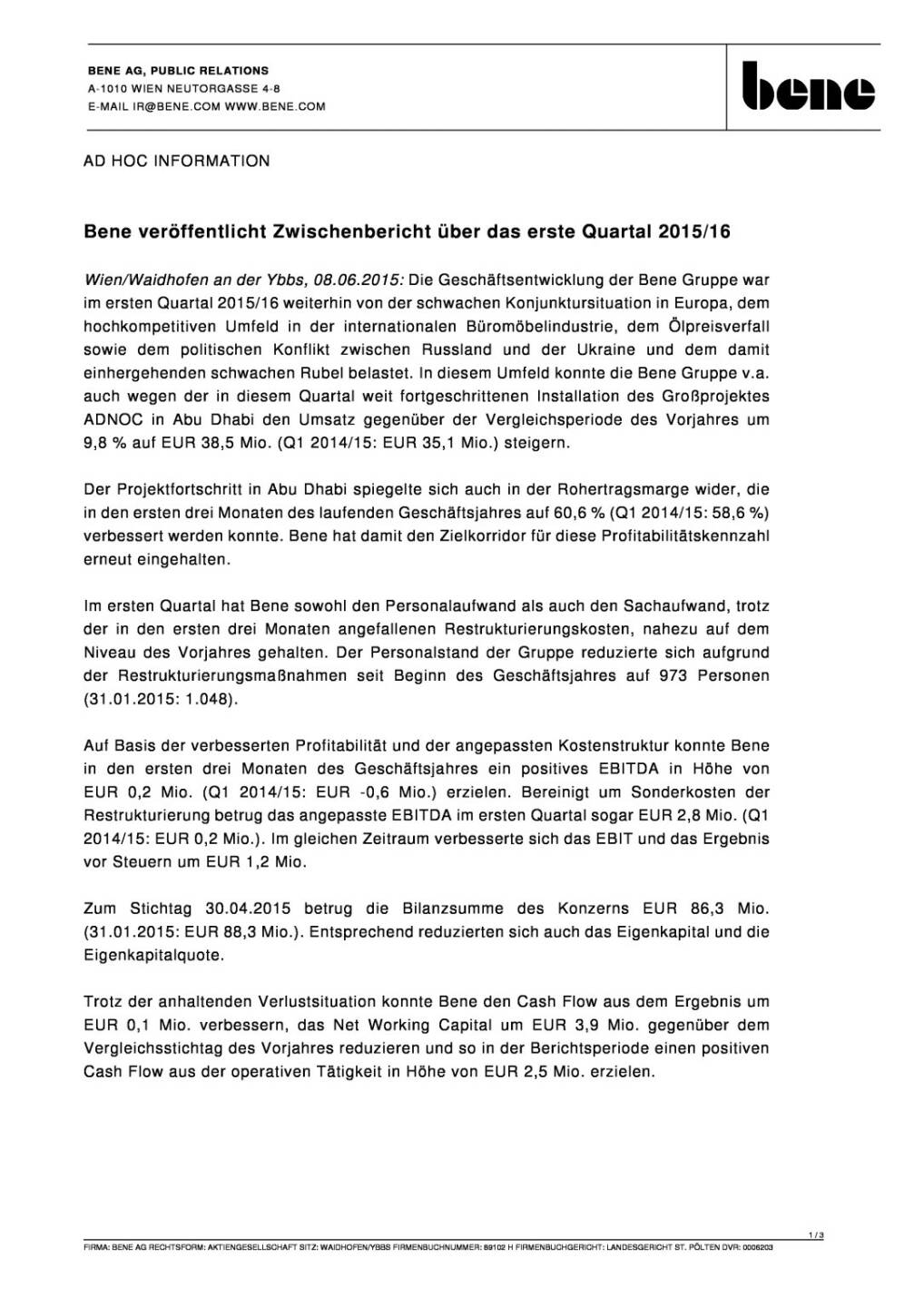 bene Q1, Seite 1/3, komplettes Dokument unter http://boerse-social.com/static/uploads/file_88_bene_q1.pdf