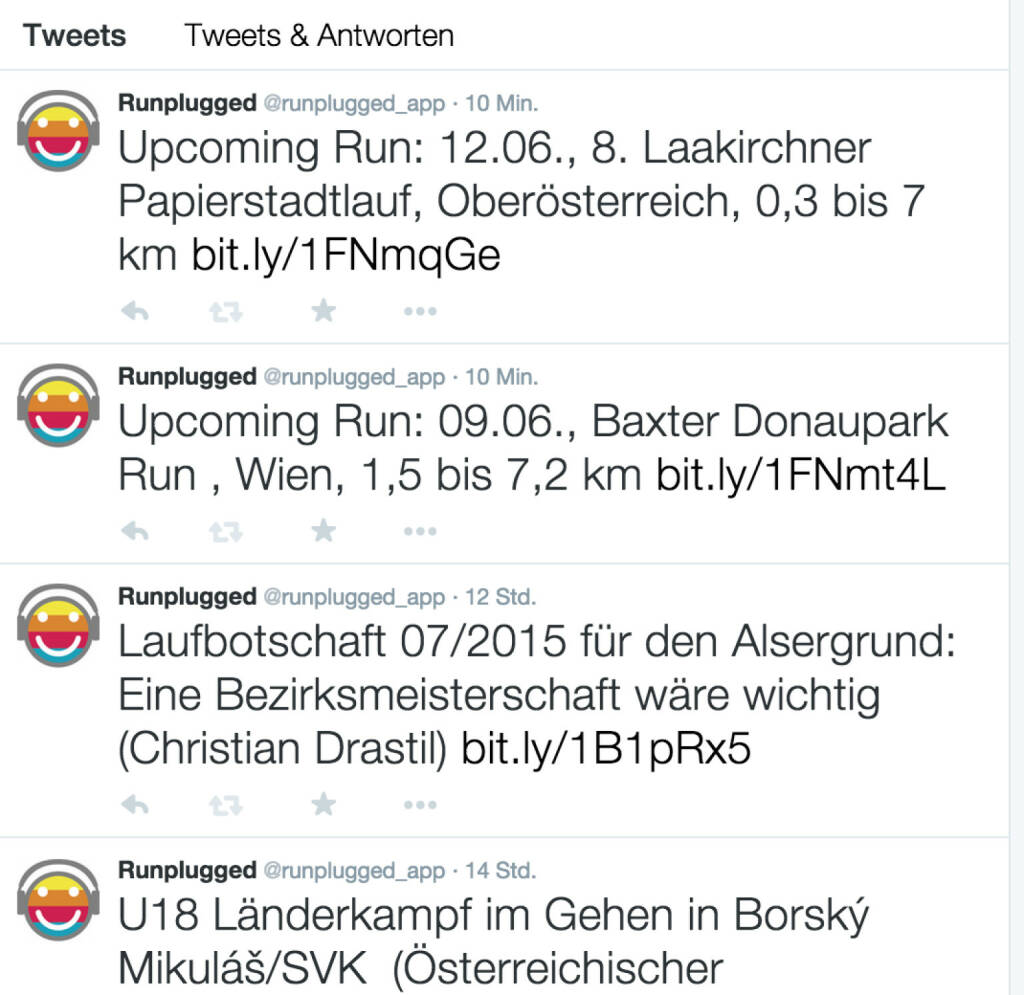 Laufnews auch via Twitter, Alsergrund-Schwerpunkt https://twitter.com/runplugged_app (09.06.2015)
