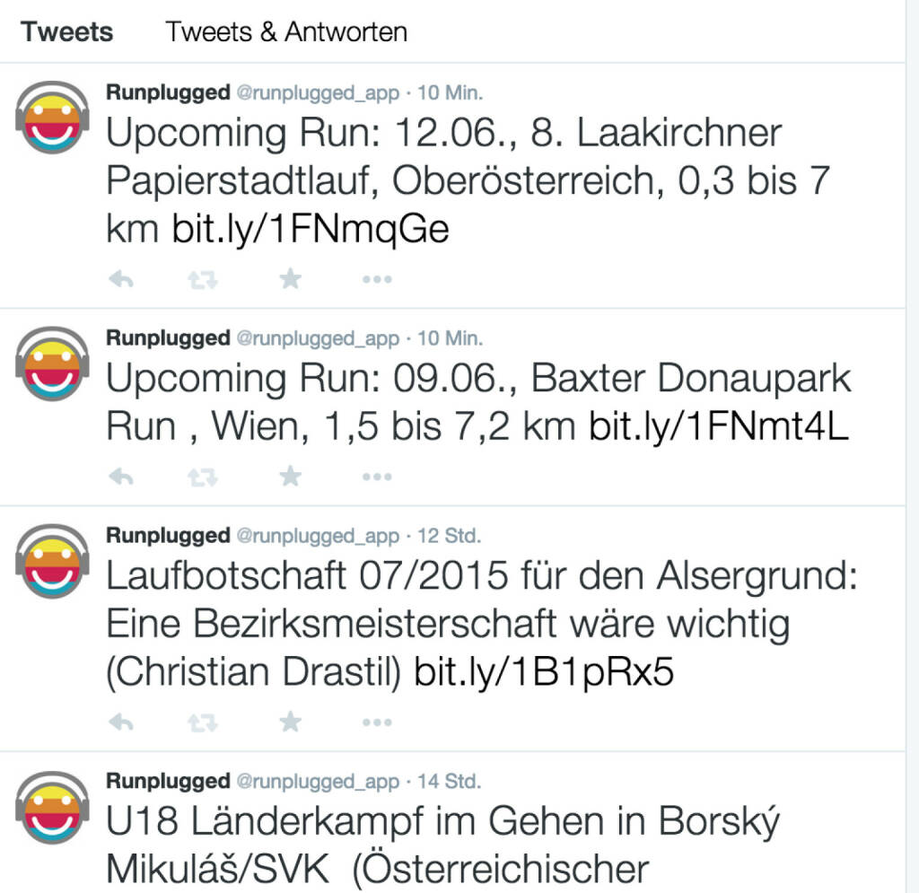 Laufnews auch via Twitter, Alsergrund-Schwerpunkt https://twitter.com/runplugged_app (09.06.2015) 