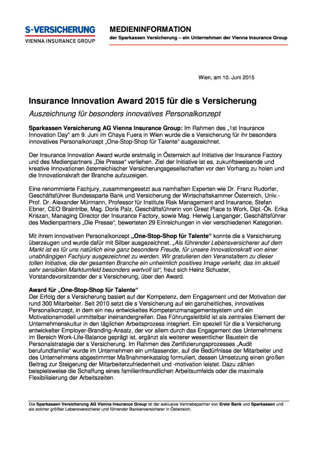 Insurance Innovation Award 2015 für die s Versicherung , Seite 1/2, komplettes Dokument unter http://boerse-social.com/static/uploads/file_113_s_versicherung_award.pdf