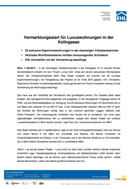 EHL vermarktet Luxuswohnungen in der ehemaligen Volksbankzentrale in 1090, Seite 1/2, komplettes Dokument unter http://boerse-social.com/static/uploads/file_117_ehl_immobilien_ovag.pdf (11.06.2015) 