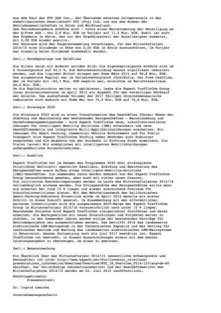 Kapsch TrafficCom AG 2014/15 verbessert, Seite 2/3, komplettes Dokument unter http://boerse-social.com/static/uploads/file_128_kapsch_trafficcom.pdf (16.06.2015) 