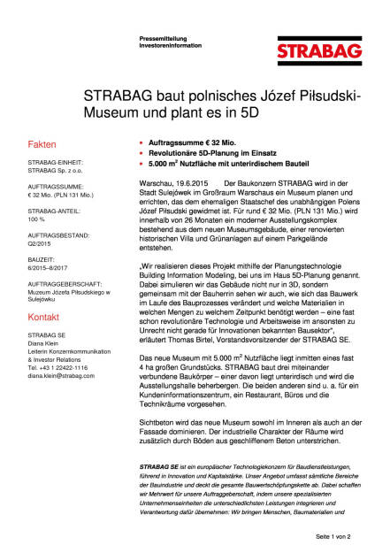 Strabag mit Polen-Auftrag zu € 32 Mio. und 5D-Facette, Seite 1/2, komplettes Dokument unter http://boerse-social.com/static/uploads/file_149_strabag_polen.pdf (19.06.2015) 