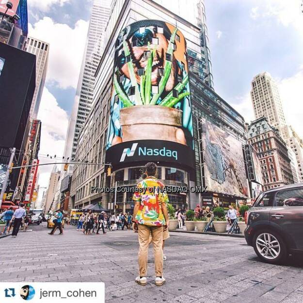 #Repost @jerm_cohen: A few years ago, I set a goal for myself.
I wanted to shoot an Ad that would appear on a huge NYC billboard which thousands of people would see…...before I turn 30 years old.
Yesterday, I accomplished that goal with 7 years to spare.
Except it's not an Ad per say- perhaps better.  @NasDaq asked me to display some of my personal work on their tower, which happens to be located right in the center of TIMES SQUARE at arguably the busiest pedestrian intersection in THE WORLD.
Big thanks to @NasDaq for this beautiful opportunity. Also, s/o to @samthecobra, @seandshoots, and @samalive for helping me document this special milestone. Tumblr link in bio to see the full set.
Reach for the stars, y’all  Source: http://facebook.com/NASDAQ (21.06.2015)