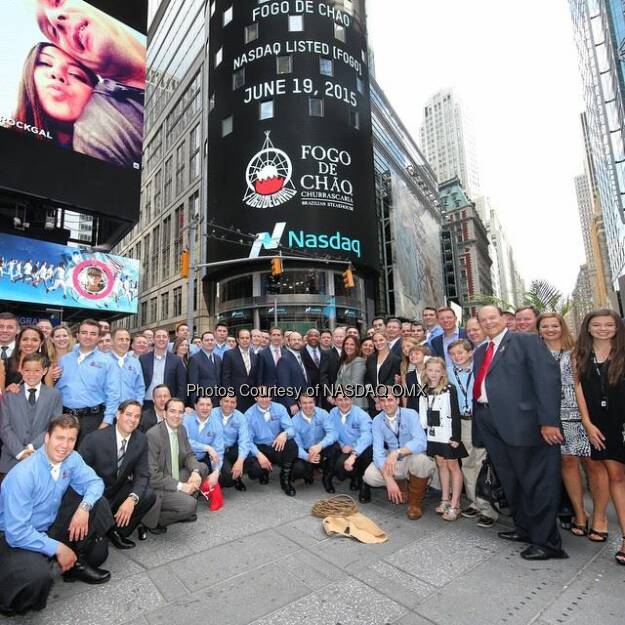 The whole @fogorestaurants crew in #TimesSquare! $FOGO #GoFogo  Source: http://facebook.com/NASDAQ (21.06.2015)