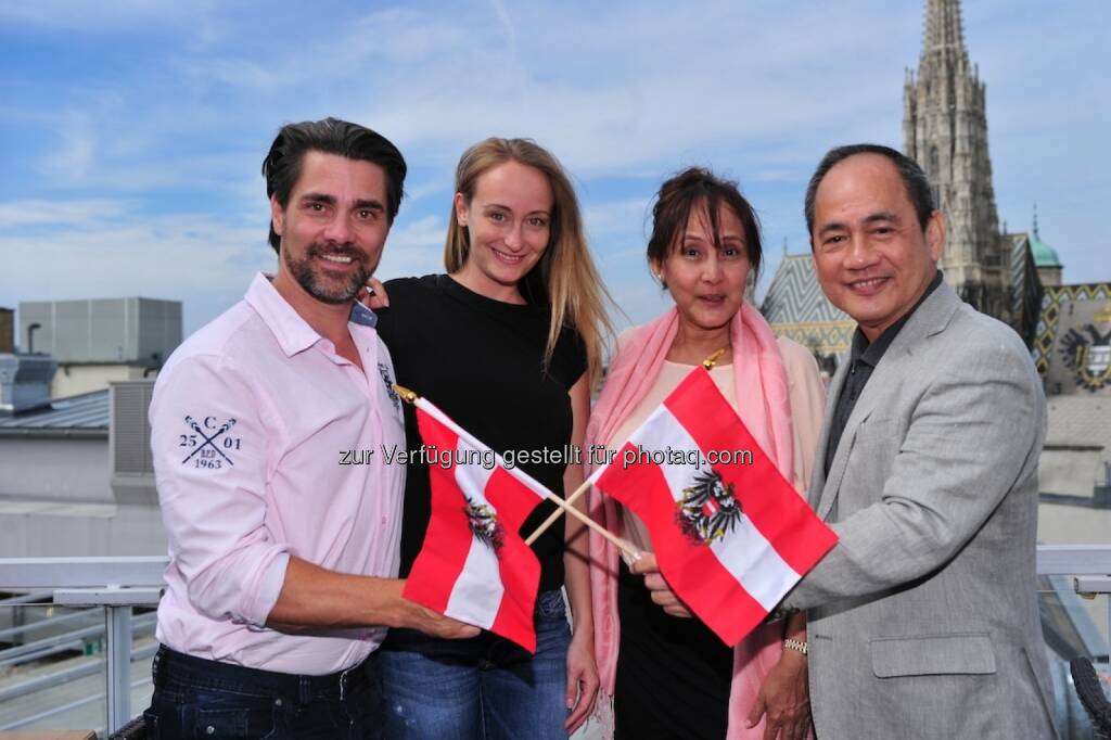 Andreas Seidl, Sina Schmid, Lorraine Schuck, Ramon Monzon: Miss Earth Austria: Weltsensation: Miss Earth 2015 - das Weltfinale in Wien! (C) Philipp Hutter, © Aussender (22.06.2015) 