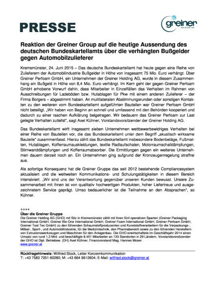 Greiner Group Bundeskartellamt, Seite 1/1, komplettes Dokument unter http://boerse-social.com/static/uploads/file_162_greiner_group.pdf (24.06.2015) 