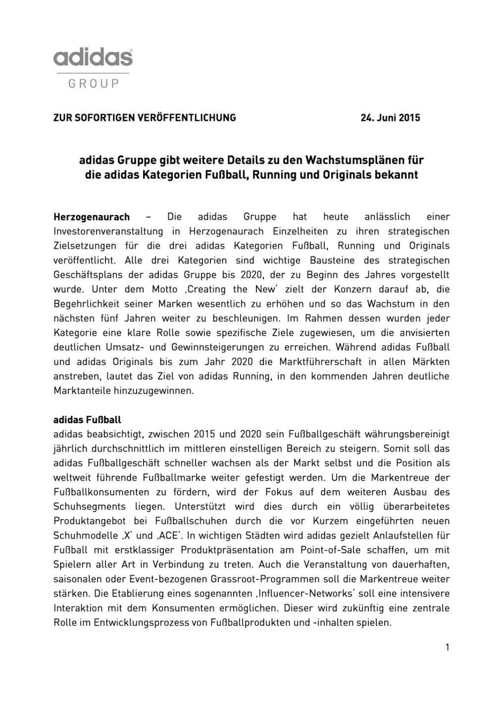 adidas Wachstumspläne für Fußball, Running und Originals, Seite 1/4, komplettes Dokument unter http://boerse-social.com/static/uploads/file_165_adidas_wachstum.pdf