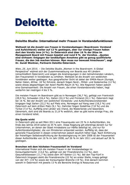 Deloitte Studie zu Frauen im Vorstand, Seite 1/2, komplettes Dokument unter http://boerse-social.com/static/uploads/file_170_deloitte_studie.pdf (25.06.2015) 